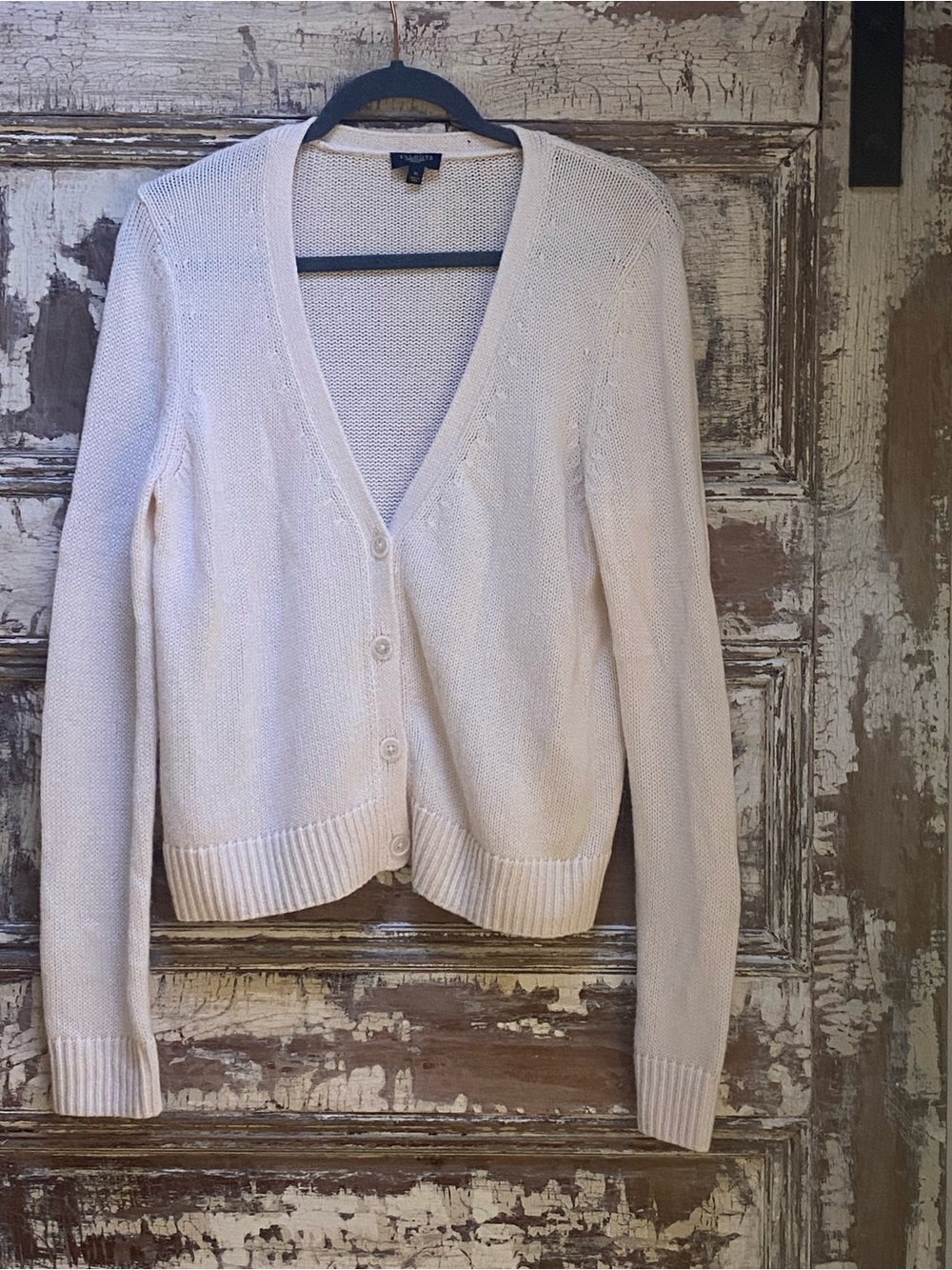 Talbots Cream Cotton Knit V-Neck Button Front Cardigan, Size M